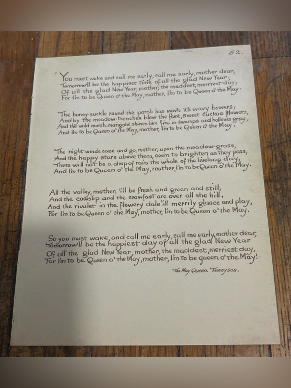 Frameable Poem The May Queen Tennyson 1977 book page 9”x7”